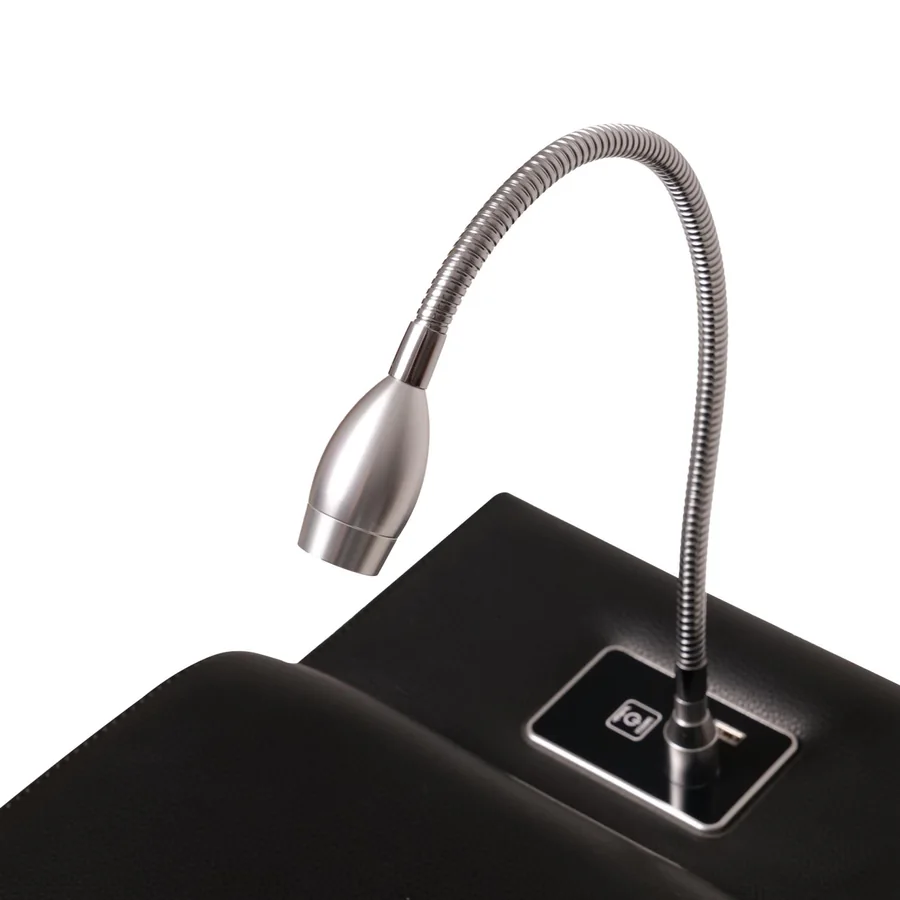 Touch-control gooseneck reading light integrated into the seat