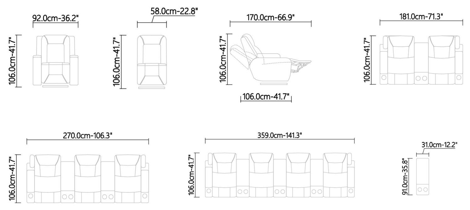 Schéma coté du fauteuil LumeO Azul 0823 (Home Solutions)