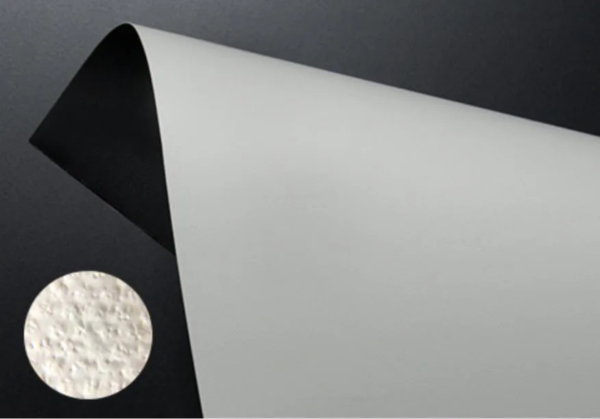 Matte white glass-fiber projection fabric, self-flattening surface