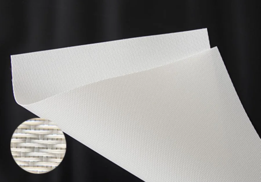 White woven acoustically transparent projection fabric, close-up of the woven micro-openings